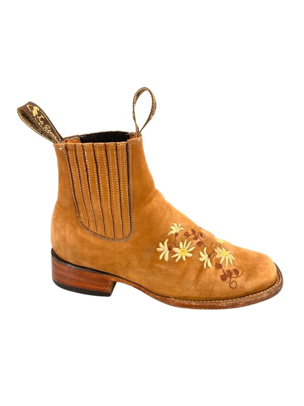 La Sierra Western Boots Floral Embroidery Size 7 Light Brown Nubuck